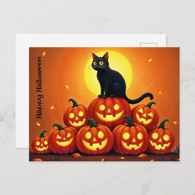 Carte Postale Éffrayante nuit d'automne avec des citrouilles bri (Devant / Derrière)