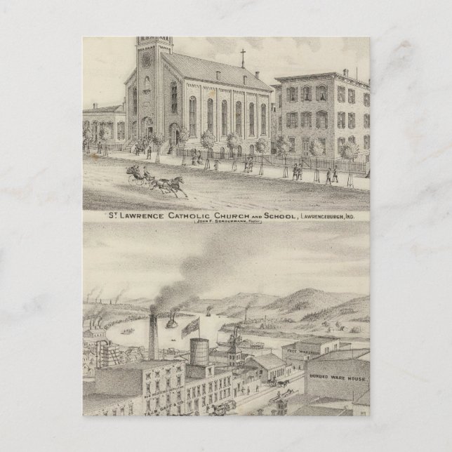 Carte Postale Église catholique du Saint-Laurent et école (Devant)