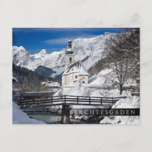 Carte Postale Eglise dans la neige avec les Alpes