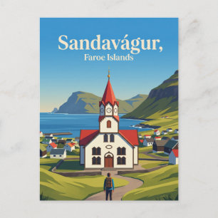 Carte Postale Église de Sandavágur Îles Féroé