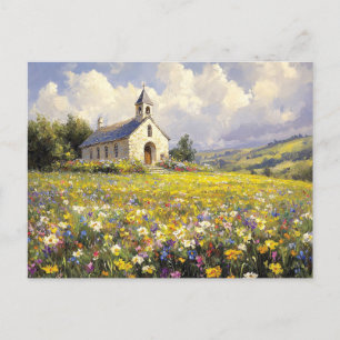 Carte Postale Église Entourée De Peinture Fleur sauvage