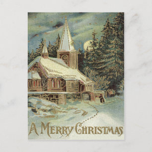 Carte Postale Église Evergreen Étoiles Hiver Neige