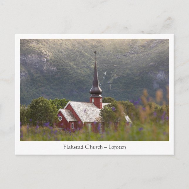 Carte Postale Église Flakstad des îles Lofoten (Devant)