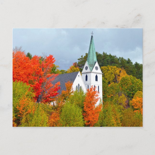 Carte Postale Église, Island Pond, Vermont, Automne (Devant)