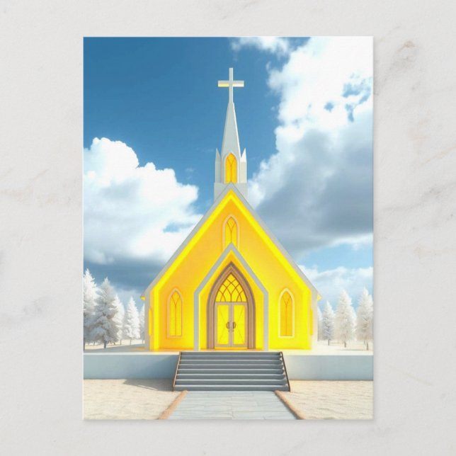 Carte Postale Église Jaune Clair Étrange (Devant)