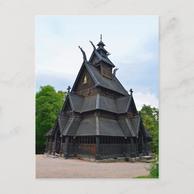 Carte Postale Eglise médiévale norvégienne Stave, Oslo, Norvège (Devant)