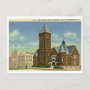 Carte Postale Église méthodiste, Greensboro NC Vintage