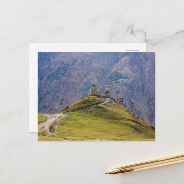 Carte Postale Église Sainte-Trinité Stepantsminda Kazbegi Géorgi (Devant/Arrière en situation)