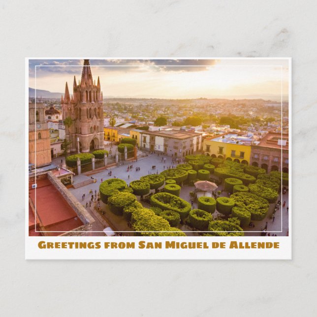 Carte Postale Église San Miguel de Allende avec jardin (Devant)