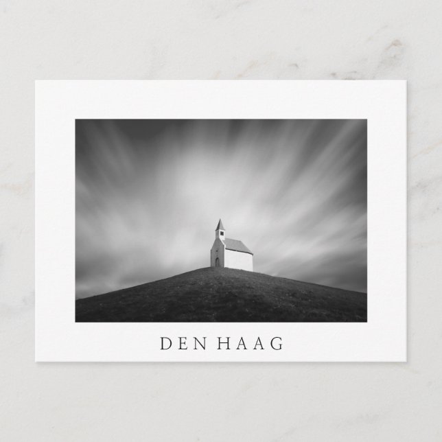 Carte Postale Eglise sur une colline en noir et blanc (Devant)