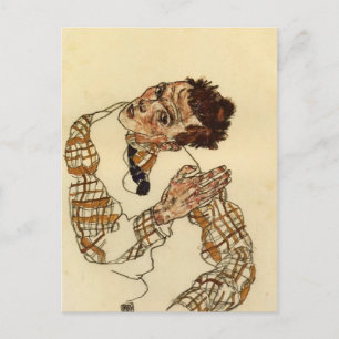 Carte Postale Egon Schiele - Autoportrait avec À damiers chemise