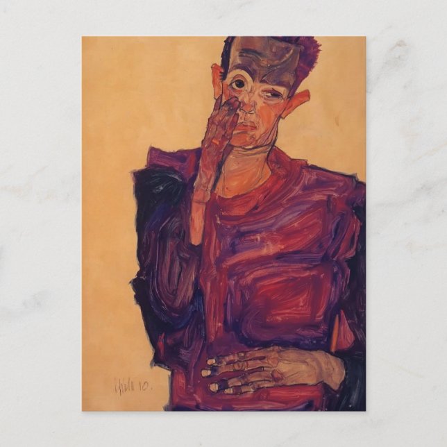 Carte Postale Egon Schiele - Autoportrait avec la main sur la jo (Devant)