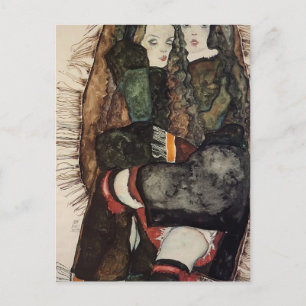 Carte Postale Egon Schiele - Deux filles sur une couverture à fr