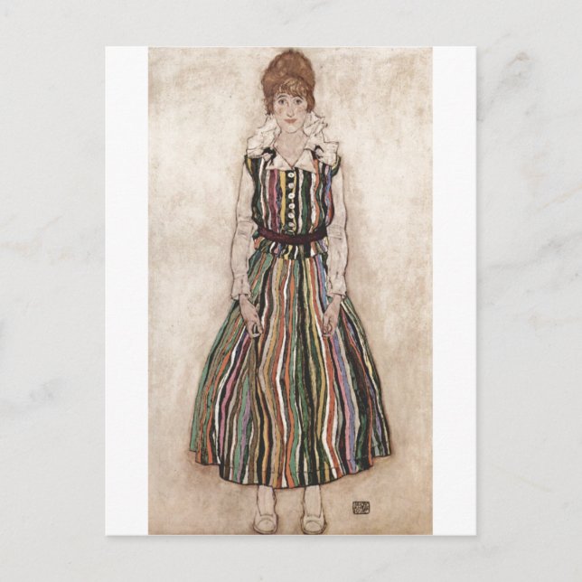 Carte Postale Egon Schiele - Edith Schiele en robe rayée 1915 (Devant)