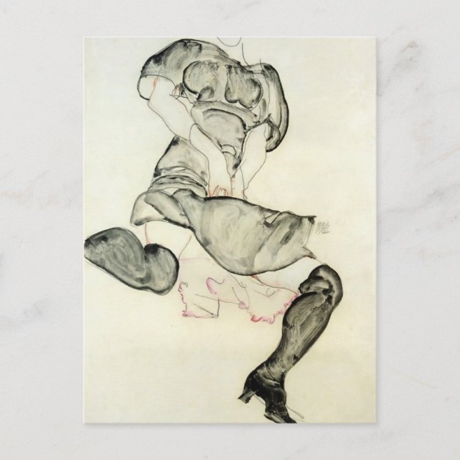 Carte Postale Egon Schiele - Femme aux bas noirs (Devant)