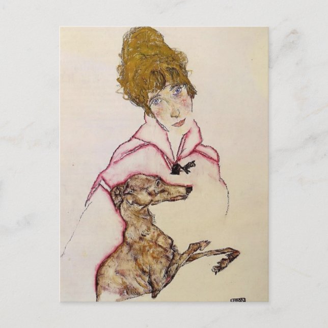 Carte Postale Egon Schiele - Femme avec Greyhound (Edith Schiele (Devant)
