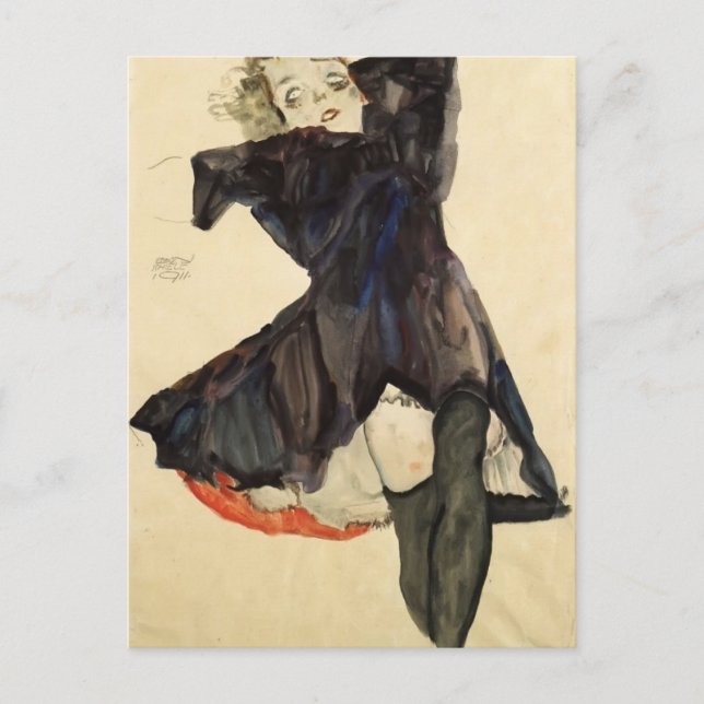 Carte Postale Egon Schiele - Fille en robe bleue (Devant)