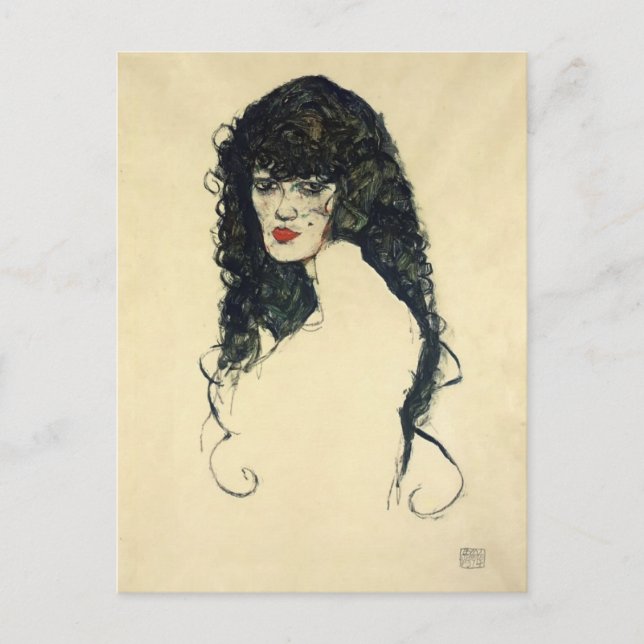 Carte Postale Egon Schiele - Portrait d'une femme aux cheveux no (Devant)