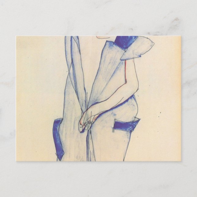 Carte Postale Egon Schiele - Une Fille Debout En Bleu Et Vert (Devant)