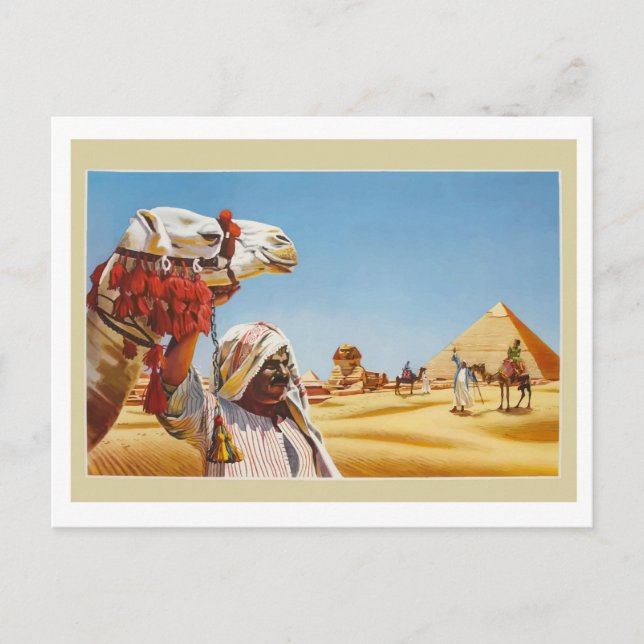 Carte Postale Égypte, bédouin avec son chameau devant les pyrami (Devant)