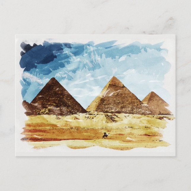 Carte Postale Égypte Gizeh Pyramides d'aquarelle historique Souv (Devant)
