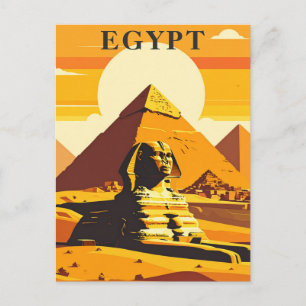 Carte Postale Égypte Retro Voyage Sphinx et Pyramides
