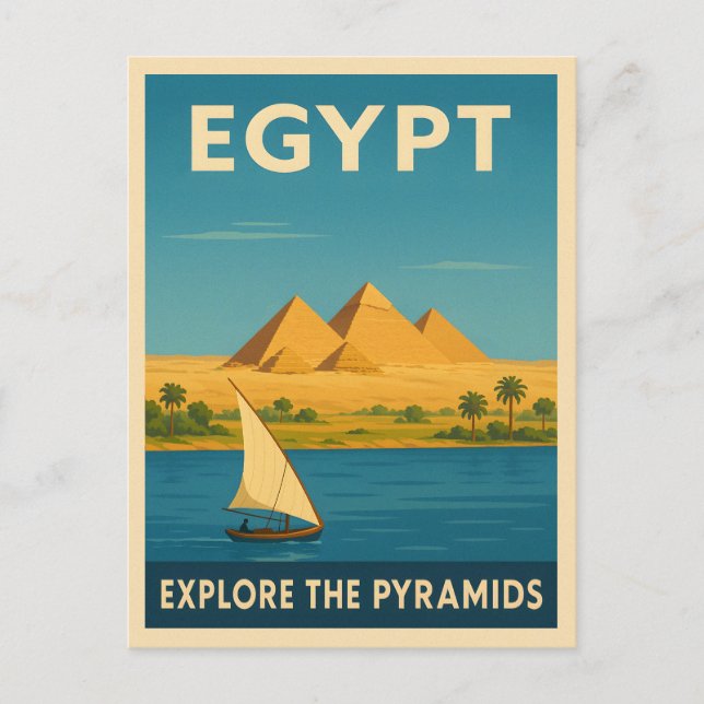 Carte Postale Égypte Vintage voyage rétrograde Pyramide Nil (Devant)