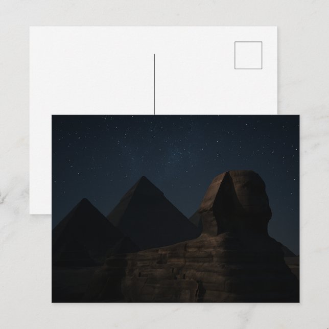 Carte postale égyptienne Sphinx Pyramides Ciel noc (Devant / Derrière)