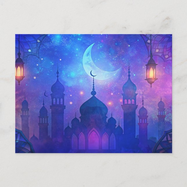 Carte Postale Eid Mubarak Magie Nuits Arabes Croissant Couleurs (Devant)