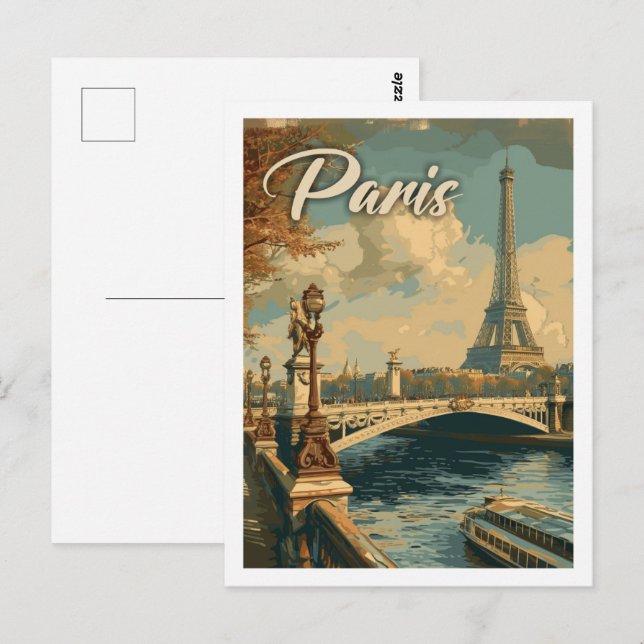 Carte Postale Eiffel Paris France Vintage Lieu de Voyage célèbre (Devant / Derrière)
