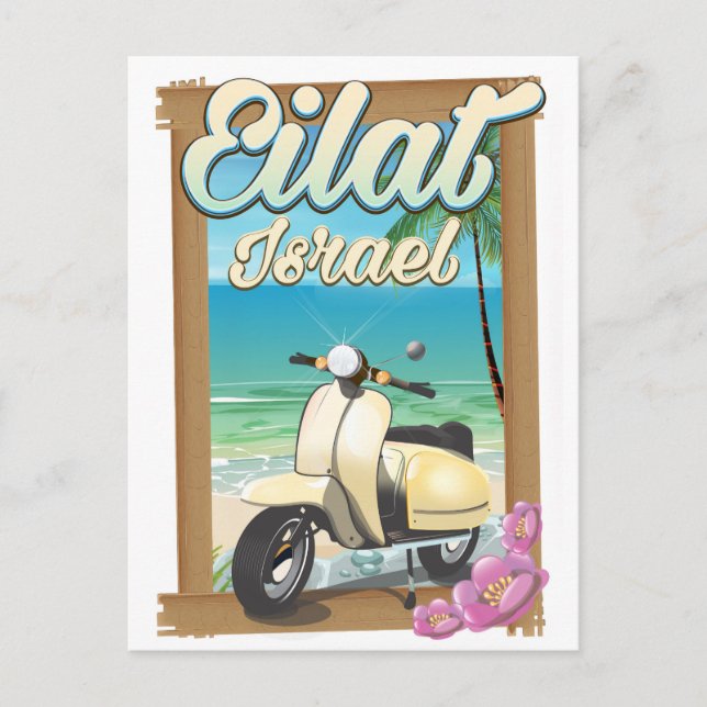 Carte Postale Eilat Beach Israel scooter affiche de voyage (Devant)