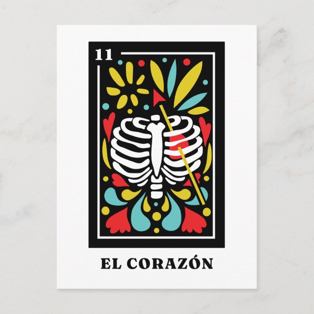 Carte Postale El Corazon Design Tarot de style mexicain (Devant)