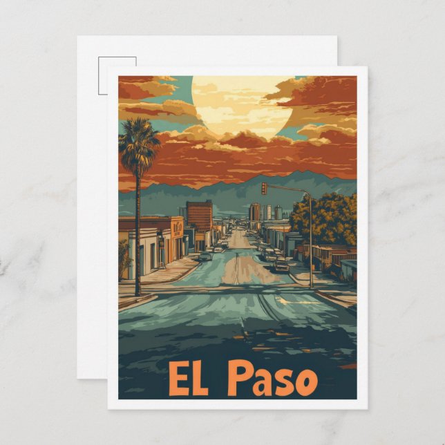 Carte Postale El Paso Texas États-Unis Illustration d'art de voy (Devant / Derrière)