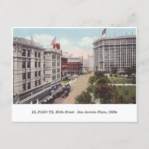 Carte Postale El Paso TX, Mills Street San Jacinto Plaza Vintage