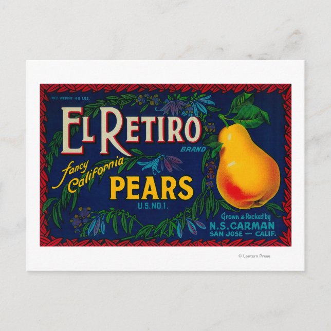 Carte Postale El Retiro - Étiquette de fréquence de poires (Devant)