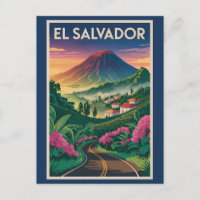 El Salvador Volcano Illustration Voyage Art Vintag