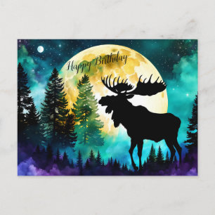 Carte Postale Élan dans la forêt Pleine lune