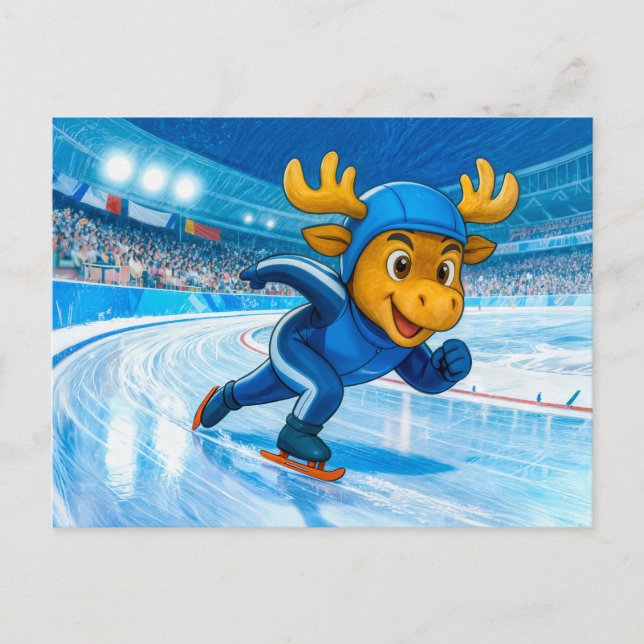 Carte Postale Élan en patinage de vitesse sur une piste de glace (Devant)