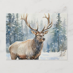Carte Postale Élan faune aquarelle en hiver 