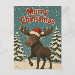 Carte Postale Élan Neige Pin Animal Noël