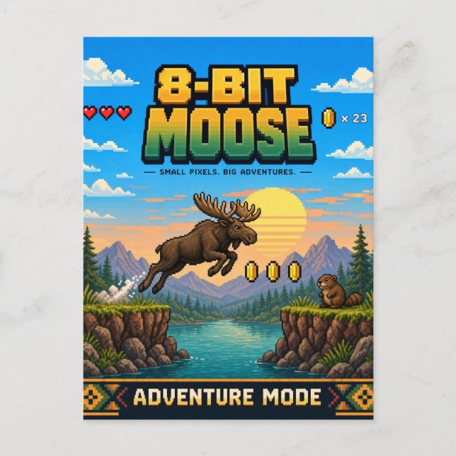 Carte Postale Élan, Rétro Pixel Art 8-Bit (Devant)