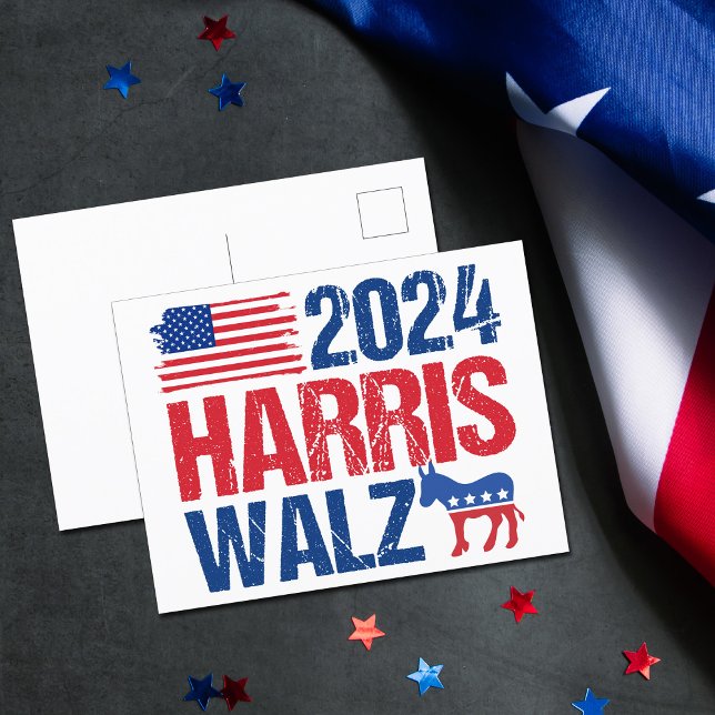 Carte Postale Élection démocrate d'âne de Harris Walz 2024 (Créateur téléchargé)