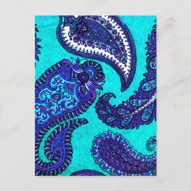 Carte Postale Electric Aqua Blue Indian Paisley (Devant)