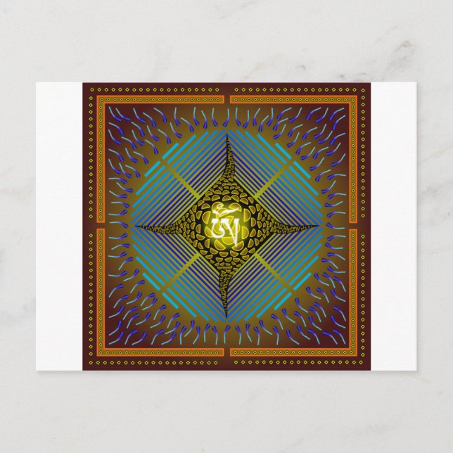 Carte Postale Electric Blue Energy Bursts Mandala Design Gold Sq (Devant)