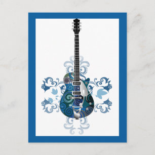 CARTE POSTALE ÉLECTRIQUE BLUE GRUNGE SWIRL VECTEURS GUITAR MUSIQ