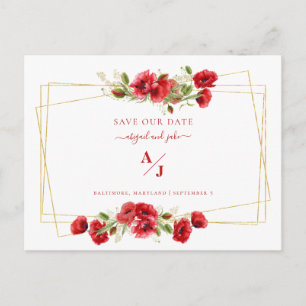 Carte Postale Élégance en rouge Enregistrez notre date de mariag