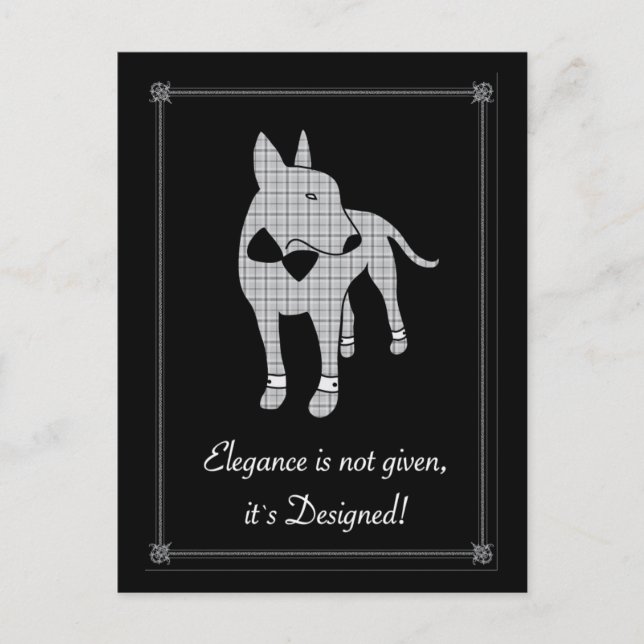 Carte Postale Elegance English Bull Terrier cravate noire art an (Devant)