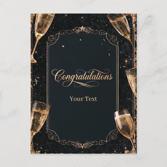 Carte Postale Élégance Félicitations Conception avec Champagne  (Devant)