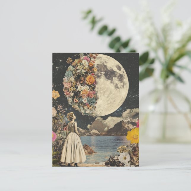 Carte Postale Élégance Lune - Femme avec Lune (2) (Debout devant)