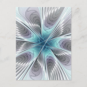 Carte Postale Élégance Moderne Fleur d'Art Fractal Bleu Gris Bla